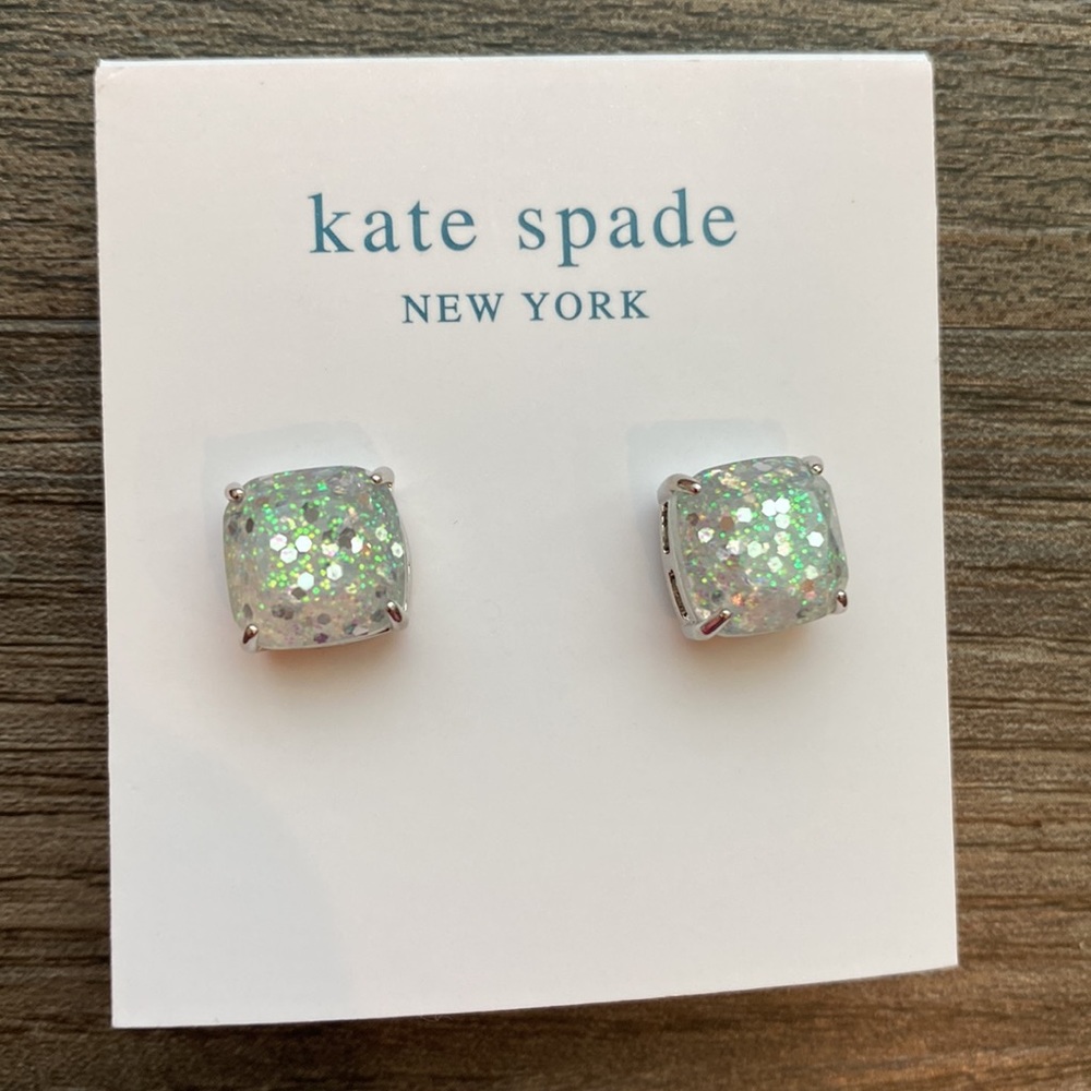 Kate Spade Glitter Stud Earrings in Silver Opal Glitter - Picture 3 of 5